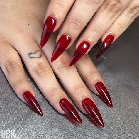 𝐊𝐞𝐚𝐫𝐬𝐭𝐲𝐧 on Instagram: “Red Glass Stiletto ❤️ • • • #nailsofinstagram #nails #nailart #naildesigns #nailsonfleek #escondidonails #escondido #sandiegonails…” Medium Stilleto Nails Red, Red Jelly Stiletto Nails, Red Clear Nails, Transparent Red Nails, Clear Red Nails, Red Glass Nails, Red Jelly Nails, Short Cute Nails, Cute Nails Designs