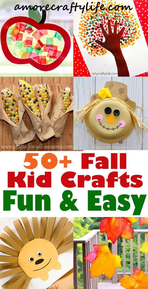 Fall Kid Crafts - Easy Fun Autumn Crafts - A More Crafty Life #craftsforkids #kidscraft #preschool Fall Childrens Crafts, Fall Kid Crafts, Fall Crafts For Toddlers, Crafts And Activities For Kids, Fun Fall Crafts, Fall Arts And Crafts, Easy Fall Crafts, Fall Craft, Daycare Crafts