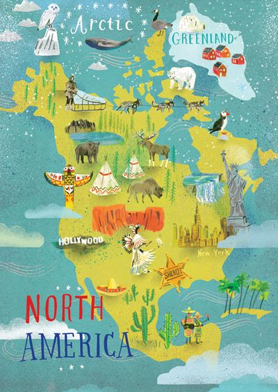 North America postcard North America Continent Map, America Map Illustration, America Map Art, North America Geography, Travel North America, North America Flag, America Outline, America Illustration, North America Continent