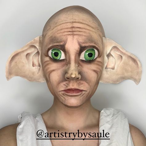 Dobby Harry Potter Costume, Dobby Makeup, Dobby Halloween Costume, Harry Potter Makeup Looks, Voldemort Costume, Dobby Costume, Maquillage Harry Potter, Dobby The Elf, Dobby The House Elf