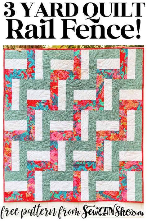 3 Yd Quilt Patterns Free, Rusty Baby, Fence Quilt Pattern, Quilt Rulers, Free Sewing Patterns For Beginners, Sewing Patterns For Beginners, Quilt Instructions, Rail Fence Quilt, Quilting Guides