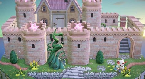 Acnh Pink Castle, Acnh Fairytale Designs, Fairytale Animal Crossing, Animal Crossing Princess Island, Animal Crossing Fairytale, Acnh Fairytale Island, Acnh Plaza Carnival Ideas, Acnh Castle Designs, Acnh Princesscore