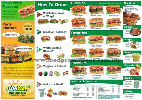 Subway Breakfast, Subway Menu, Cameron Highland, Vocational Activities, Malaysia Food, Sandwich Menu, Subway Sandwich, Augmentative Communication, Food Promotion