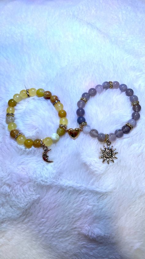 handmade sun and moon bracelets :)  these are made to order so each bead will be different Sun Moon Bracelet, Sun And Moon Bracelet, Sun And Moon Matching, Matching Jewellery, Moon Bracelet, Matching Jewelry, Sun And Moon, Matching Bracelets, Sun Moon