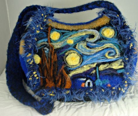 Felted pursefelted handbagStarry NightAvant by FeltedFantasies Art Purse, Felted Purse, Art Van Gogh, Starry Night Painting, Felted Handbags, Avant Garde Art, Nuno Felt Scarf, Felt Craft, Art Van