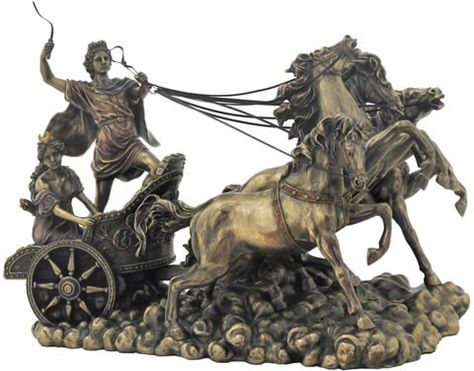 This was one of Apollos most important daily tasks, was to harness his four horse chariot in order to move the sun across the sky. Apollo Chariot, Roman Chariot, Diana Statue, Greek Mythology Statue, Apollo And Artemis, Four Horses, Mythological Characters, Roman Gods, Mythology Tattoos