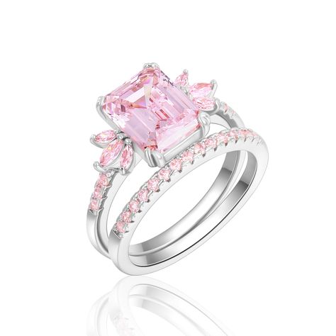 PRICES MAY VARY. 【Stylish Ring Set】This white gold engagement ring design with 4-prong setting to prevent the pink stone from falling off, and the both sides of the pink cz stackable rings features some sparkling petite morganite to complement the center cubic zirconia. 【Stackable Rings Material】The pink engagement rings for women is made of environmentally friendly brass, high-quality pink morganite gemstones, sparkling like real pink diamonds, hand-set, sparkling.Nickel-free, lead-free, hypoal Engagement Rings Square, Pink Diamond Wedding Rings, Gold Engagement Ring Designs, Jewelry Matching, Pink Engagement, Pink Wedding Rings, Square Engagement Rings, Rings Sets, Pink Stone Rings