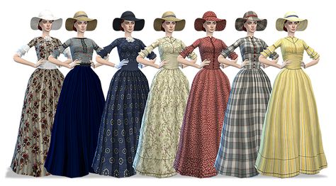 Sims 4 Decades Challenge, Ts4 Mods, Hoop Dress, Sims Medieval, Sims 4 Challenges, Matching Hats, Tumblr Sims 4, Sims 4 Dresses, Sims 4 Mods Clothes