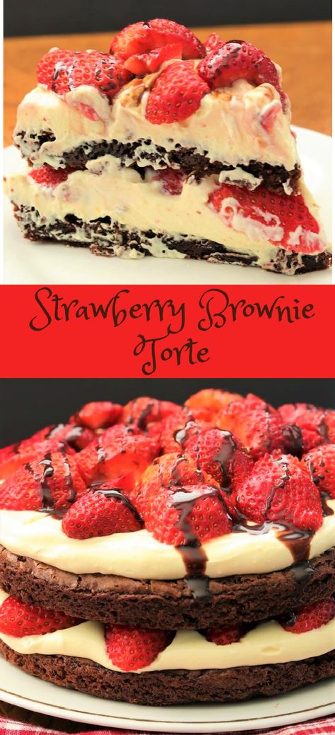 Brownie Torte, Strawberry Brownie, Brownie Cake Recipe, Birthday Cake Brownies, Blackberry Dessert, Brownie Pudding, Strawberry Brownies, Chocolate Peanut Butter Cheesecake, Easy Sweets