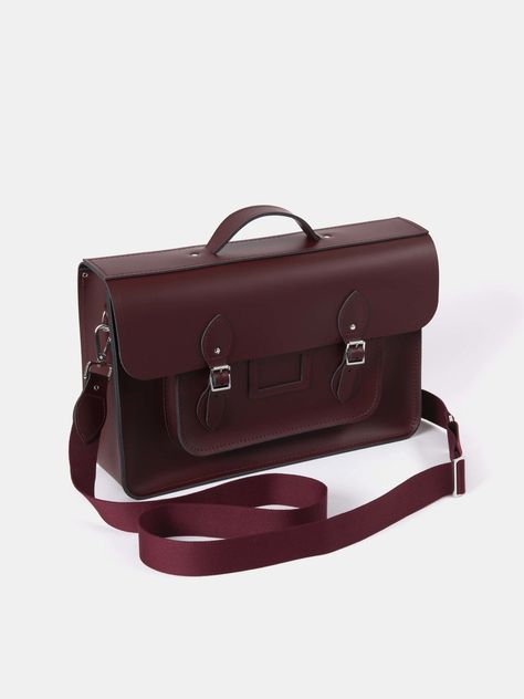 The 16.5 Inch Batchel - Oxblood with Webbing Strap - The Cambridge Satchel Co. Oxblood Leather, Brown Satchel, Brown Leather Satchel, Popular Bags, Cambridge Satchel, Leather Bag Women, Work Bag, Dark Brown Leather, Leather Satchel