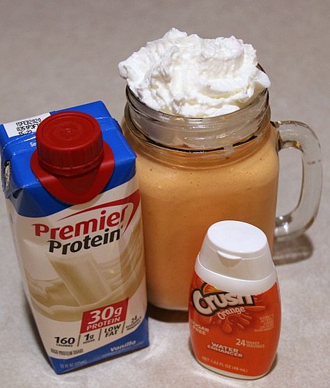 Orange Creamsicle Protein Shake Recipe This Orange Creamsicle Protein Shake Recipe is the perfect way to satisfy a sweet tooth! Plus only three ingredients to stay on track! Course beverage Cuisine American Keyword creamsicle, Orange, Protein shake, Weight watchers, ww Cook Time 5 minutes Total Time 5 minutes Servings 1 Ingredients 1 Carton Premier Protein Vanilla  Ice Orange Crush Water Drink Mix or another Orange flavored water enhancer Fat-Free Whipped Topping Premier Protein Instructions ... Protein Drink Recipes, Protein Shake Recipe, Premier Protein Shakes, Bariatric Friendly Recipes, Bariatric Diet, Protein Smoothies, Protein Shake Smoothie, Bariatric Eating, Premier Protein