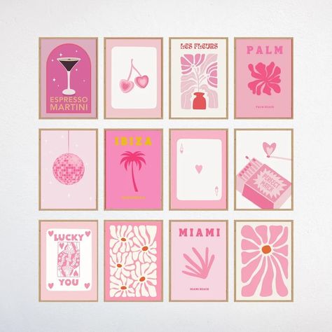 Buy Pink Wall Art Set of 12, Trendy Retro Poster, Pink and Orange Art Print ,preppy Room Decor,barbiecore Aesthetic, Dorm Room Decor Online in India - Etsy Orange Room Decor, Pink Wall Art Prints, Aesthetic Dorm Room, Barbiecore Aesthetic, Pink Dorm Rooms, Murs Roses, Pink Dorm, Orange Rooms, Preppy Bedroom