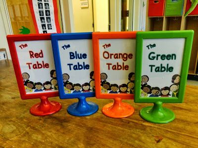 Cute Table Signs from Peace, Love and Learning - Freebie Classroom Table Signs, Ikea Classroom, Kindergarten Tables, Table Labels, School Organisation, Classroom Makeover, Classroom Layout, School Displays, Classroom Organisation