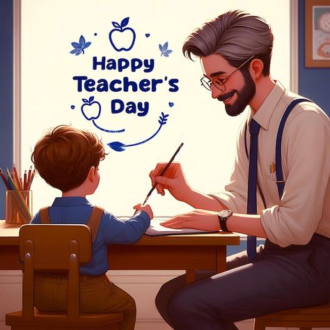 Teacher Illustration Character, Teacher Illustration, Teachers Day Poster, Blue Emoji, Preschool Arts And Crafts, Happy Teachers Day, Technology Icon, English Learning, Illustration Character