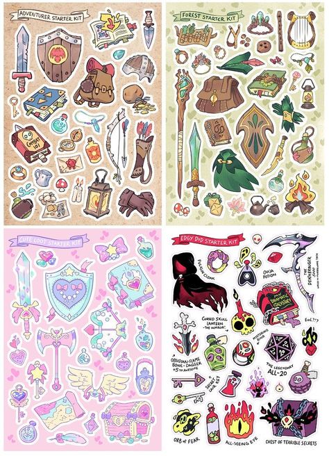 Adventurer Starter Pack Stickers - Etsy Wood Elf, Stickers Design, Fantasy Props, Quote Stickers, Starter Pack, Fun Stickers, Aesthetic Stickers, Sticker Collection, Art Inspiration Drawing