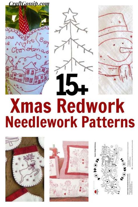 Christmas Embroidery Patterns Free, Free Christmas Embroidery Patterns, Christmas Redwork, Redwork Embroidery Patterns, Christmas Hand Embroidery, Vintage Hand Embroidery, Redwork Patterns, American Embroidery, Hand Embroidery Patterns Free