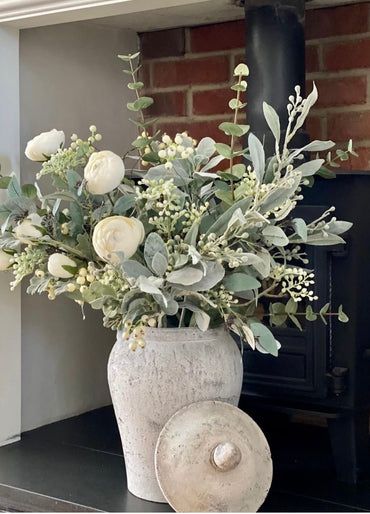 Large Stone Vase, Neutral Floral Arrangements For Home, Neutral Floral Arrangements, Summer Floral Decor, Stone Vases, Texture Stone, Stone Vase, Flower Vase Arrangements, Faux Flower Arrangements