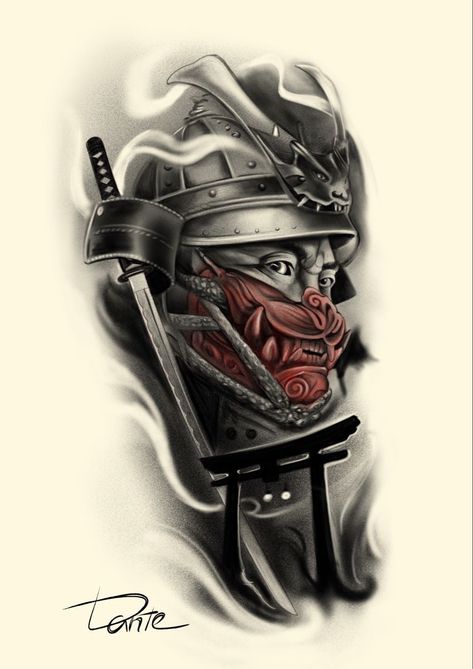 Samurai Mask Tattoo, Ninja Tattoo, Japanese Warrior Tattoo, Samurai Warrior Tattoo, Japanese Tattoos For Men, Gladiator Tattoo, Hannya Mask Tattoo, Samurai Tattoo Design, Japan Tattoo Design