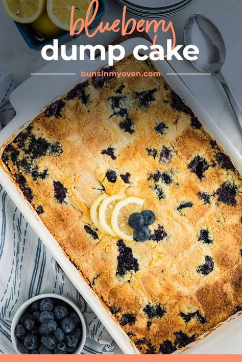 Our Lemon Blueberry Dump Cake is a super quick and easy 3-ingredient dessert recipe! Just 5 minutes of prep and 3 ingredients for the ultimate dump cake. Serve it warm with a scoop of some vanilla ice cream! Blueberry Cobbler Dump Cake, Lemon Blueberry Dump Cake, Lemon Dump Cake Recipe, Easy Blueberry Desserts, Blueberry Dump Cake, Cobbler Dump Cake, Blueberry Dump Cake Recipes, Easy Dump Cake Recipe, Pumpkin Crunch Cake