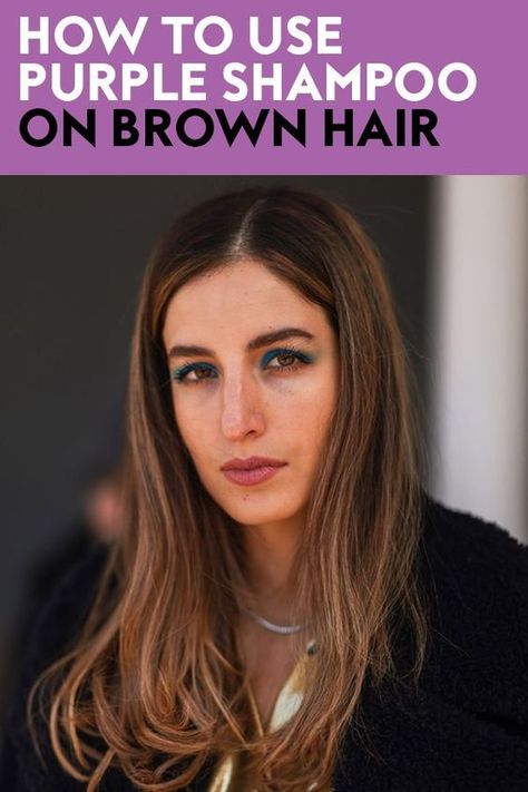 It turns out that brunettes can also benefit from using purple shampoo. Even if you have subtle highlights in your brown hair, purple shampoo can help brassiness. #hairtips #hairinspiration How To Get Brassy Out Of Brown Hair, Brown Hair With Red Tones, Brown Hair No Red Tones, Purple Shampoo On Brown Hair, Brassy Brown Hair, Brown Hair Tips, Natural Auburn Hair, Red Shampoo, Purple Brown Hair