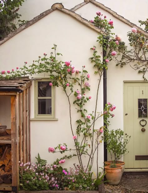 White House Pink Door, White Picket Fence Ideas, Picket Fence Ideas, Yellow Kitchen Cabinets, Home Exteriors, Fence Designs, White Picket Fence, Countryside House, Yellow Kitchen