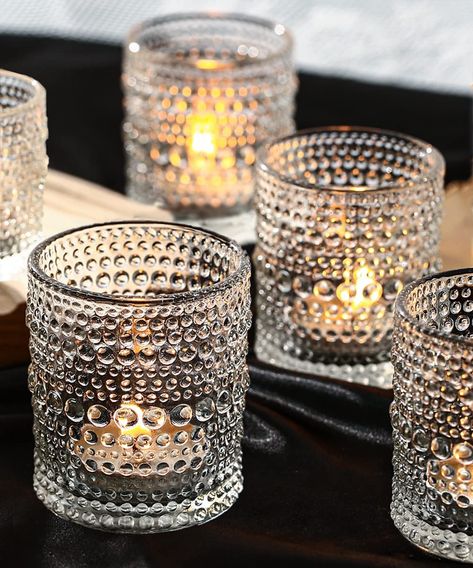 Votive Candle Centerpieces, Candle Votive Centerpiece, Graduation Table Decor, Friendsgiving Ideas, Birthday Party Home, Glass Tealight Candle Holders, Candle Stick Decor, Candle Wedding Centerpieces, Small Candle Holders