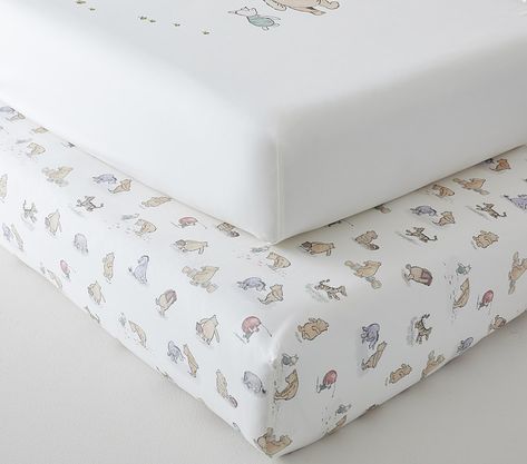 Disney Winnie the Pooh Organic Crib Fitted Sheet Bundle - Set of 2 | Pottery Barn Kids Pooh Nursery, Crib Fitted Sheet, Toddler Gear, Winnie The Pooh Nursery, Winnie The Pooh Pictures, Swaddle Sets, Baby Bedding Sets, Nursery Baby Room, Future Family