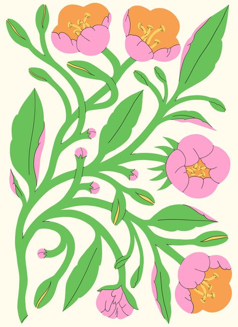 Di Ujdi Daffodil Flower Illustration, Rhododendron Illustration, Spring Illustration Design, Tropical Plants Illustration, Simple Flower Illustration, Flower Illustration Simple, Bush Illustration, Flower Bouquet Illustration, Flower Pattern Illustration