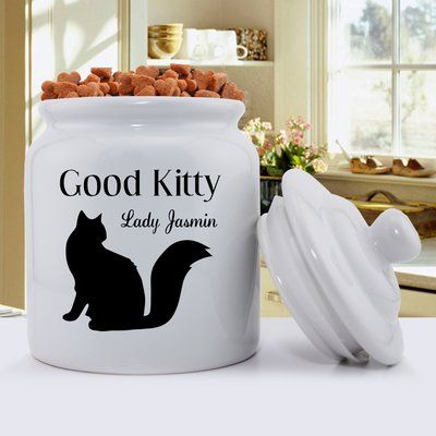 JDS Personalized Gifts Silhouett Pet Treat Jar Cat Treat Jar, Ceramic Kitchen Canister Sets, Pet Food Storage Container, Princess Kitty, Pet Treat, Pet Food Storage, Treat Jar, Dog Food Storage, Ceramic Cat