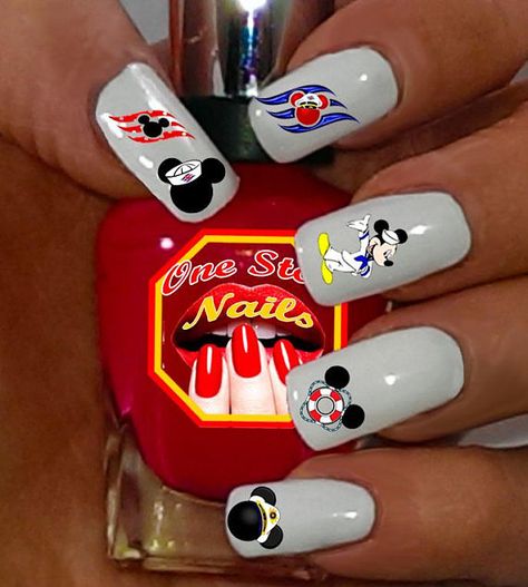 Disney Cruise Mickey and Minnie. Clear Vinyl PEEL and Stick CV-DC003-62 Cruise Nail Art, Light Colored Nails, Nail Salon Supplies, Cruise Nails, Christmas Nail Art Easy, Waterslide Nail Decals, Gold Nail Polish, Light Nails, Nail Art Decals