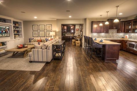 Photos: A look at some modern variations on the home basement, Jan. 2013. Garage Additions, Concept Living Room, Basement Inspiration, Living Room And Kitchen, Basement Kitchen, Basement Apartment, Basement House, Open Concept Living Room, Kitchen And Dining Room