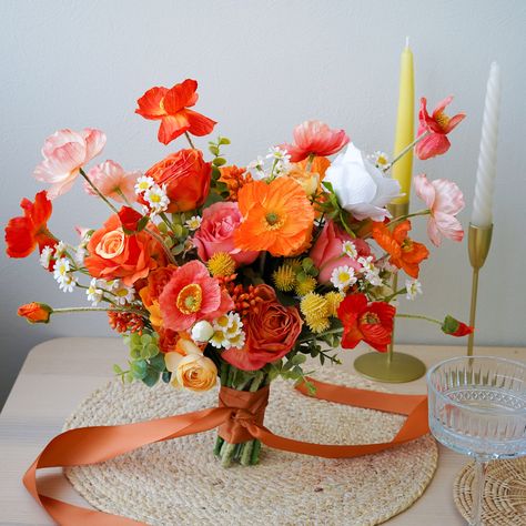 Bright Orange Poppy and Daisy Silk Flower Bouquet, Wedding Flower, Silk Flower Bouquet, Artificial Flower, Faux Flower - Etsy Orange And Pink Wedding, Silk Flower Bouquet, Poppy Bouquet, Orange Bouquets, Orange Wedding Flowers, Silk Flower Bouquets, Orange Poppy, Orange Wedding, Silk Flower