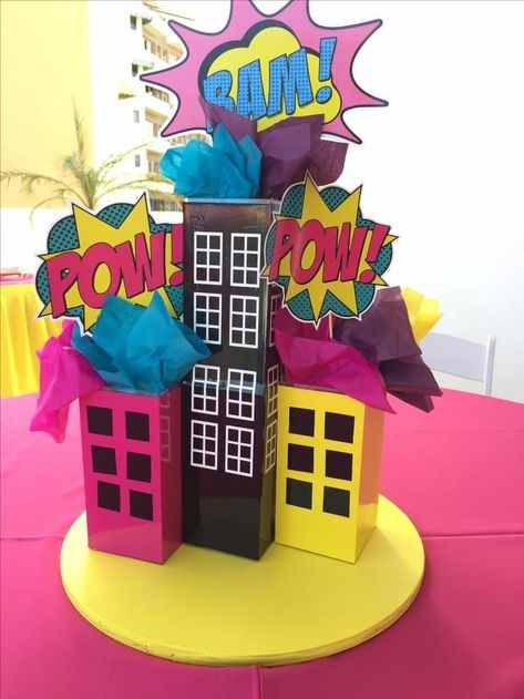 Calling All Superheroes Birthday Parties, Super Hero Theme Party Decorations, Super Hero Centerpiece, Avengers Centerpieces Ideas, Spiderman Centerpiece Ideas, Teen Titans Birthday Party, Superhero Centerpiece, Superhero Girls Birthday, Supergirl Birthday