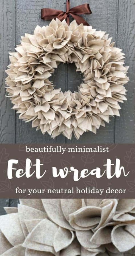 Sew Wreath, Minimalist Thanksgiving, Neutral Wreath, Neutral Holiday Decor, Burlap Wreath Tutorial, Minimalistic Decor, Autumn Holiday, Creative Wreaths, Unique Thanksgiving