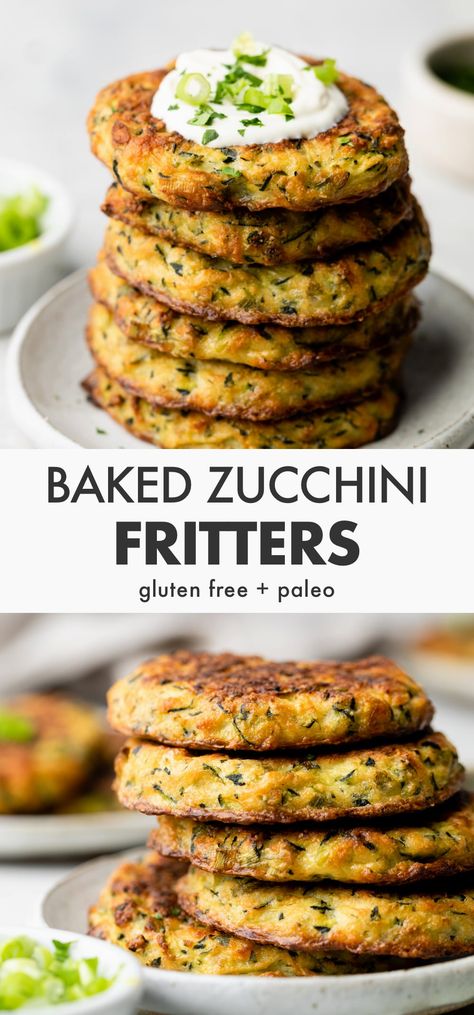 Healthy Baked Zucchini Fritters Baked Zucchini Fritters, Paleo Zucchini, Baked Zucchini, Easy Vegetarian Dinner, Bake Zucchini, Zucchini Fritters, Ranch Dip, Vegetarian Recipes Dinner, Zucchini Recipes