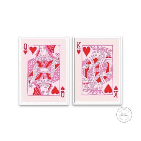 Vision Ideas, Playing Card Poster, Queen Of Hearts Card, Download Art Prints, King Card, Preppy College, Couples Wall Art, Personalized Wall Decor, Cart Decor