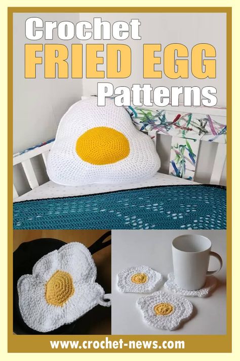 How do you like your eggs? Sunny side up and made of yarn! I have a thing for fried eggs at the moment, not only are they super tasty, their bright graphic quality lends itself to fun decorative designs. Let’s create the yarn version of them with these crochet fried egg patterns. Egg Blanket Crochet, Crochet Egg Blanket, Crochet Egg Bag, Crochet Fried Egg, Crochet Egg Pattern, Yoga Mat Bag Pattern, Eggs Sunny Side Up, Knit Designers, Mini Bag Pattern