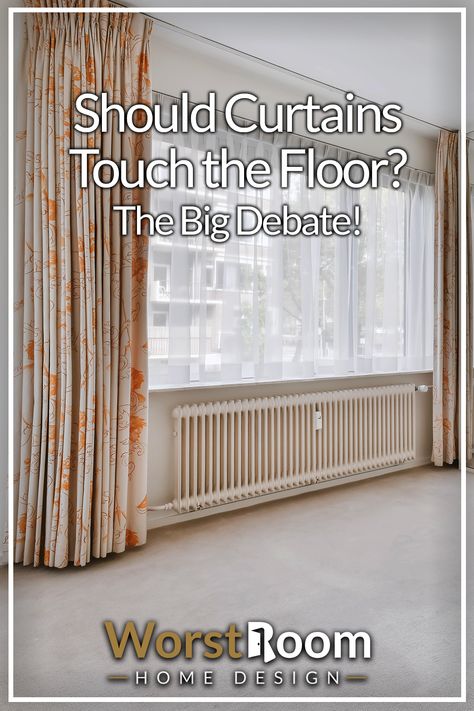 Should Curtains Touch the Floor? The Big Debate! Curtains That Dont Touch The Floor, Window Seat Curtains, Outside Curtains, Family Room Curtains, Floor Curtains, 4 Piece Living Room Set, Bedroom Window Seat, Glamour Home, Window Curtains Bedroom