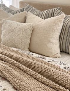 How To Make Your Bed Look Fluffy In 5 Easy Steps | She Gave It A Go Grey Bedding With Throw Pillows, Taupe Bedding Ideas, Taupe Bedding, Stylish Master Bedrooms, Taupe Bedroom, Bedroom Comforter Sets, Farmhouse Bedrooms, House Redo, Bedroom Interiors