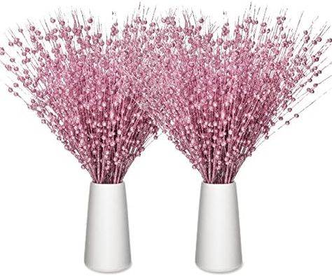 30 pieces of the glitter berry stems for Christmas tree, each one has 12 branches; And the branch is attached with 5 berries, these pink Christmas decorations for tree, Decorations are covered with shiny glitter to achieve a better festive visual effect, but please note that the shiny glitter may fall off a bit during the long transportation, but it won't affect its appearance; Please ensure that you do not mind before making a purchase Rose Gold Accents Decor, Pink Christmas Table Decor, Stem Decorations, Halloween Christmas Ornaments, Pink Christmas Table, Pink Christmas Ornaments, Home Decor Pink, Christmas Vases, Christmas Apartment