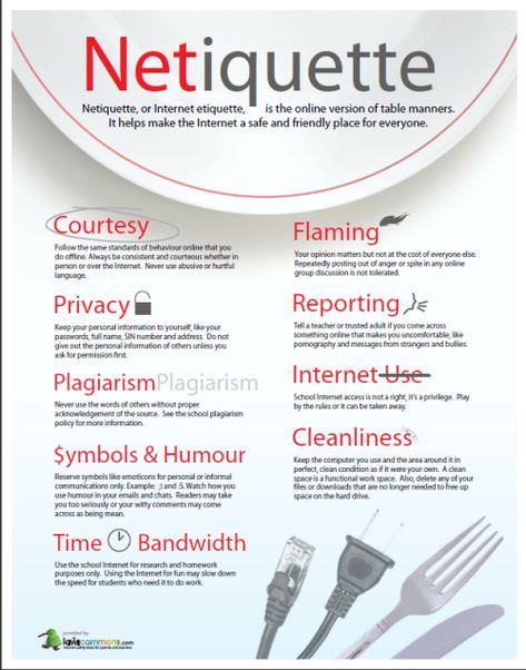 Netiquette poster Netiquette Infographic Poster, Netiquette Poster, Digital Etiquette, Online Etiquette, Social Media Etiquette, Computer Lessons, Technology Posters, Elementary Counseling, Office Files