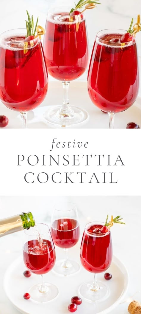 Poinsettia Punch Recipe Champagne, Christmas Cocktails With Fireball, Poinsettia Drink Champagne, Signature Holiday Drinks, Italian Christmas Cocktails, Pointsetta Cocktail, Christmas Cocktails With Prosecco, Red Christmas Drink, Christmas Drinks With Prosecco