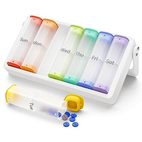 Limited-time deal: KOVIUU Upgraded Weekly Pill Organizer Travel, Large Pill Box 7 Day, 2 Times a Day Daily Pill Case with Rotatable Handle, Am Pm Twice Pill Holder Container for Vitamin, Medicine, Supplement, White Medication Organizer, Pill Organiser, Tablet Organizer, Pill Box Organizer, Weekly Pill Organizer, Medication Organization, Pill Dispenser, Digital Labels, Pill Holder