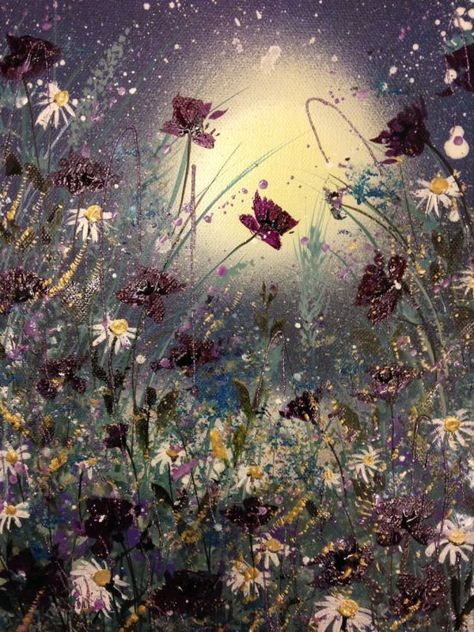 Jane Morgan, Easy Flower Painting, Moonlight Painting, Purple Poppies, Fancy Art, Poppy Painting, Abstract Floral Art, White Daisies, Fantasy Paintings