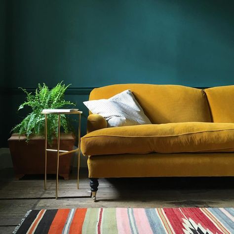 mustard yellow sofa with green walls - Yahoo Image Search Results Ranarp Ikea, Scribble Portrait, Mustard Sofa, Yellow Couch, Yellow Sofa, Laura Dern, Teal Walls, Green Walls, Drawing Ink