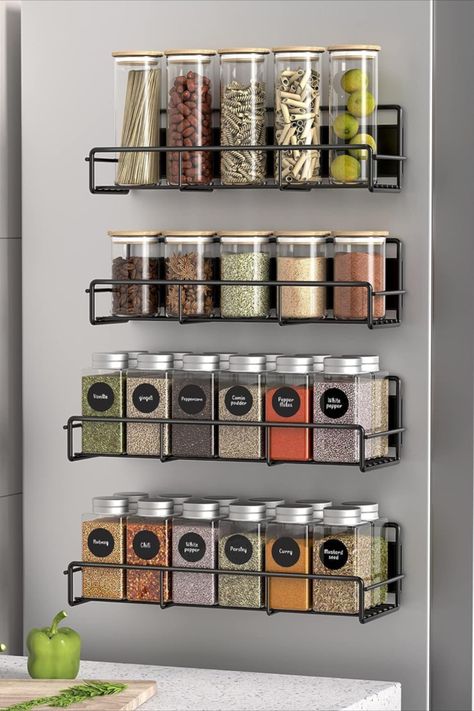 4 Tier Magnetic Spice Rack for Fridge Refrigerator Fridge Shelf, Magnetic Spice Rack, Shelf For Kitchen, Magnetic Organizer, Fridge Shelves, Magnetic Spice, Spice Rack Organiser, Kitchen Black, Refrigerator Organization