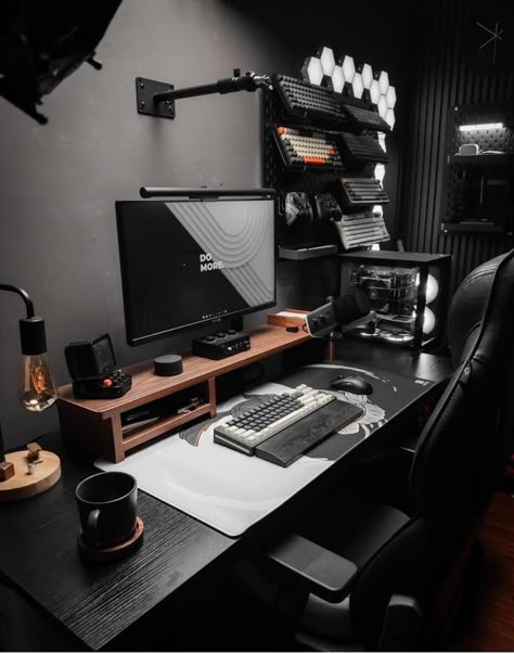 Do More Wallpaper, Desk Setup Workspace Inspiration, Desk Setup Workspace, Clean Desk Setup, Small Room Setup, Modern Restaurant Design, Clean Desk, Computer Desk Setup, Home Studio Setup