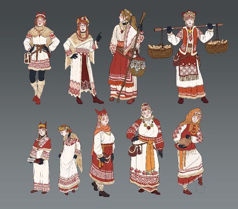 Nordic Folklore Art, Norwegian Character Design, Slavic Folk Clothing, Traditional Danish Clothing, Russian Character Design, Ancient Slavs, Slavic Clothing, Scandinavian Folklore, Slavic Folklore