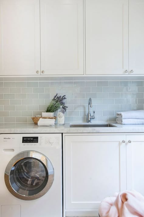 Liebke Projects | Longueville Renovation Butlers Kitchen, White Laundry Room, Laundry Reno, Laundry Room Tile, Laundry Makeover, Pantry Laundry, White Laundry, Laundry Room Layouts, Laundry Room Renovation