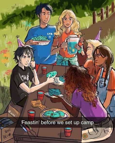 PJO/HOO Fangirl on Instagram: “Ngl the food looks so delicious🤤Also, random side note: I might be getting my braces off today, and I really do hope I do🤞🏼 - - Artist:…” The Seven Fanart, Percabeth, Camp Half Blood, Heroes Of Olympus, The Seven, Pen, On Instagram, Instagram, Art